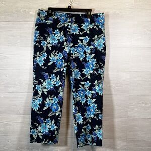 Talbots Woman NWT Vibrant Blue Floral Crop Pants Stretch Cotton Capri Size 14